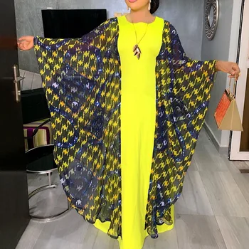 

Contrast Color Cap Sleeve Prom Long Dress Women Evening Party Dress African Ladies Long Sleeve Loose Elegant robe de soire