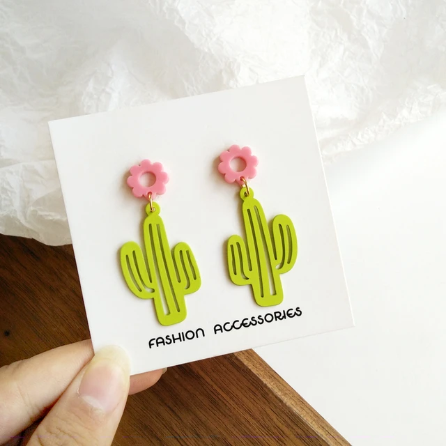 Fashionable and lovely cartoon dripping oil cactus hanging earrings New  green plants DIY handmade earrings Girl party jewelry - AliExpress