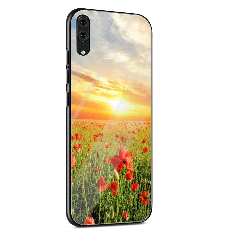 G1 Стеклянный Чехол для мобильного телефона huawei P30 P20 P Smart P10 Y6 7A Y9 Honor 8X9 10 mate 20 Pro Lite с красными маками на черном стиле - Цвет: G1