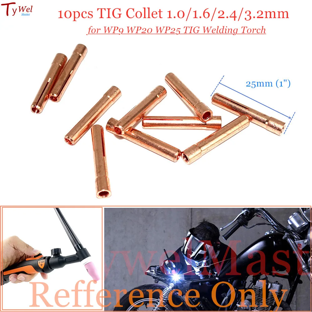 10pcs TIG Collet 1.0/1.6/2.4/3.2mm Tungsten Electrodes Holder 13N21 13N22 13N23 13N24 for WP9 WP20 WP25 TIG Welding Torch