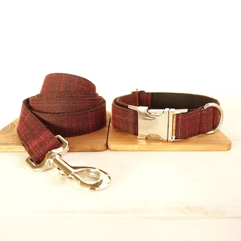 

Pet Dog Collar Leash Set, Red Gentleman Dog, Free Engraving Adjustable Necklace, Cotton Braid, Anti-lost Dog, ID Phone