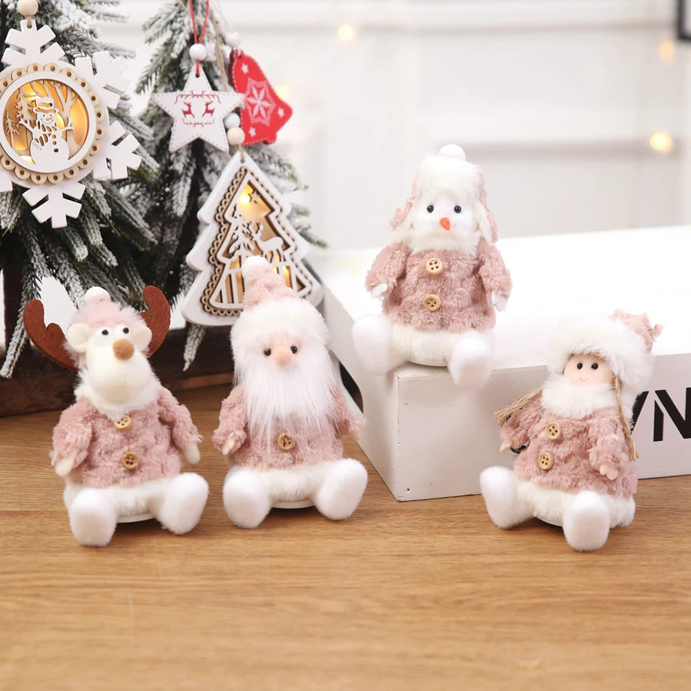 

new 3pc New Year Pink Plush Christmas Tree Ornament Cute Snowman Plush Doll Christmas Tree Pendant Santa Claus Decor
