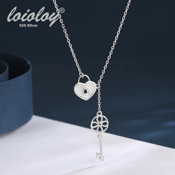 

925 Sterling Silver Love Shell Heart Lock And Key Charm Pendant Necklace For Girlfriend