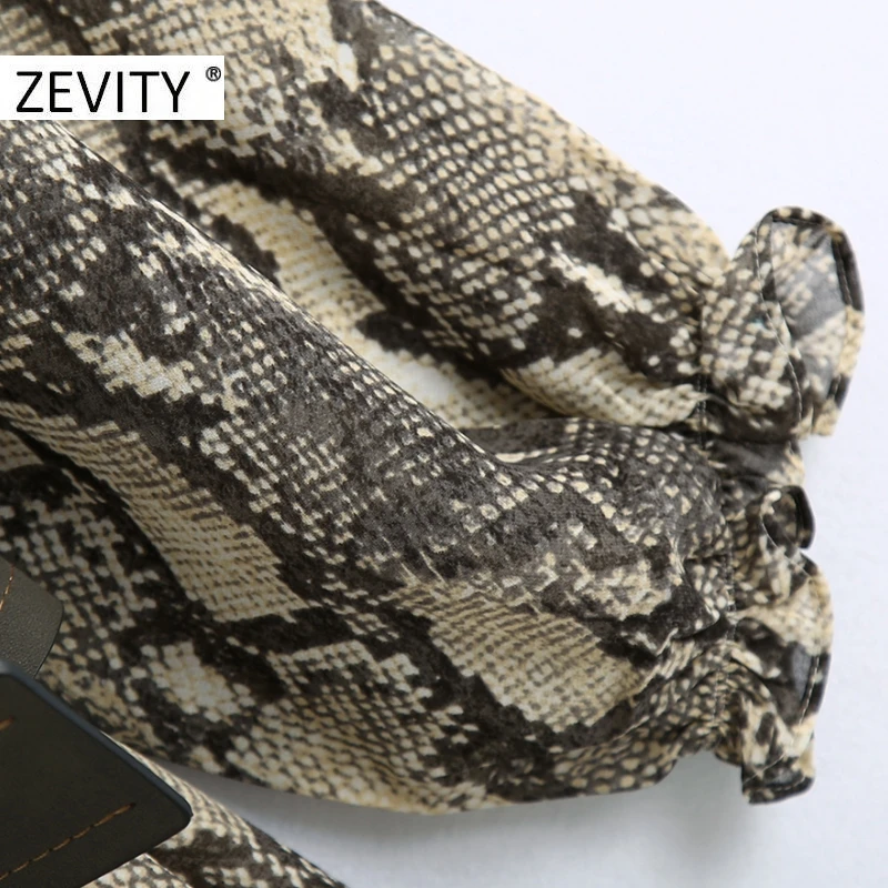 ZEVITY women vintage snake skin print sashes midi dress female animal texture pleated ruffles kimono vestido chic dresses DS4474