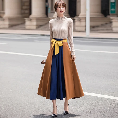 

TingYiLi Vintage High Waist Umbrella Skirt Black Wine Red Long Skirt Bow Tie Autumn Winter Skirt Female