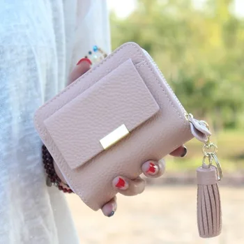

2020 new Korean women's wallet fashion simple casual solid color lychee buckle zipper tassel wallet