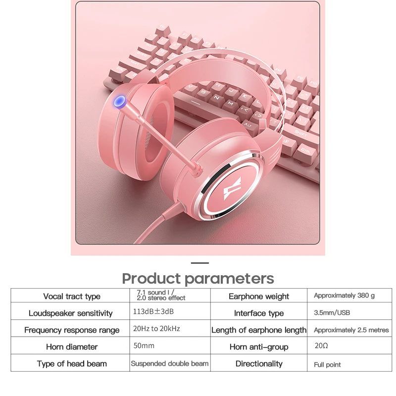 Headset Wired With Microphone X8 7 1 Pink Headphones Surround Sound Gaming Professional Gamer RGB Light For PS4 Phone PC