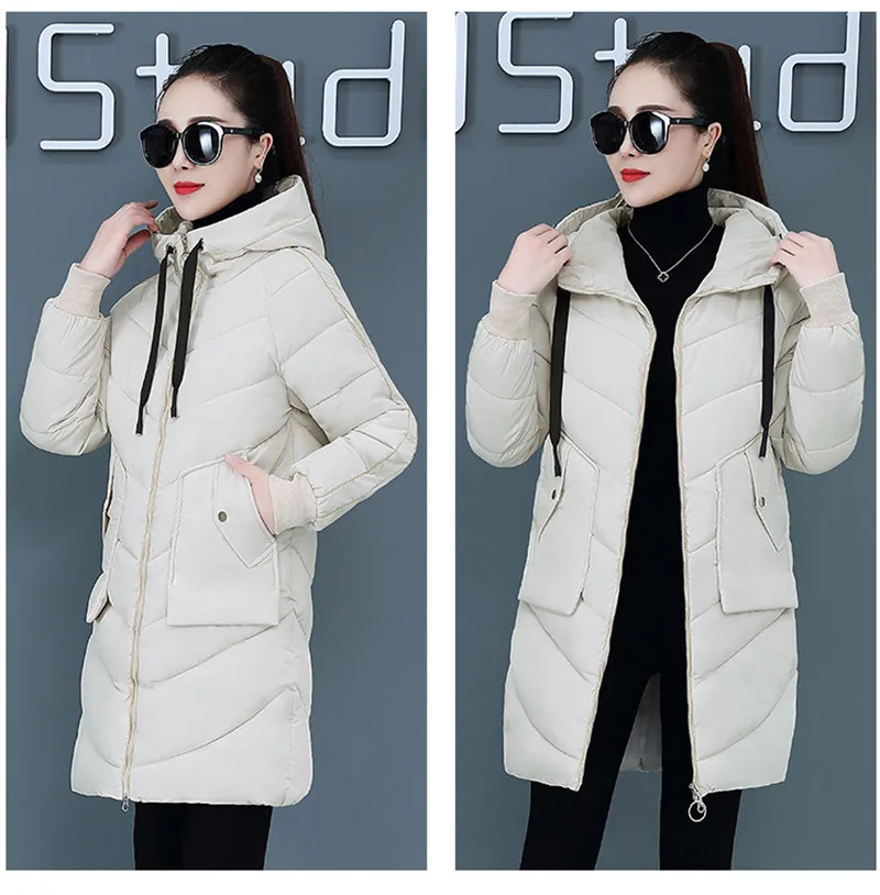 Зимняя женская куртка с капюшоном пальто утепленная теплая Длинная женская верхняя одежда парка пуховик с хлопковой подкладкой chaqueta feminino большой размер