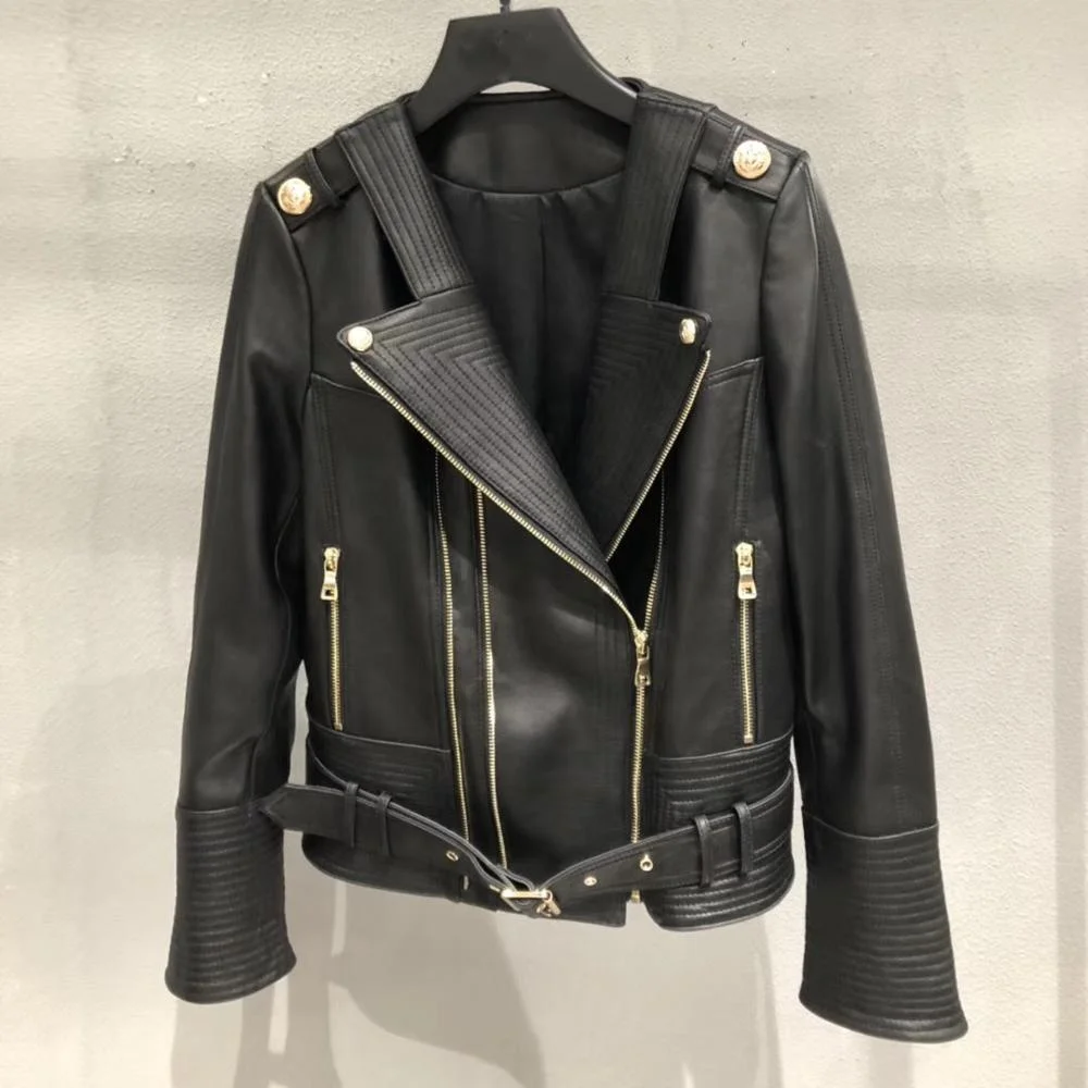 

Casual Sheepskin Leather Jacket Women Classic Zipper Short Motorcycle Jackets Lady Autumn Soft Leather Coat