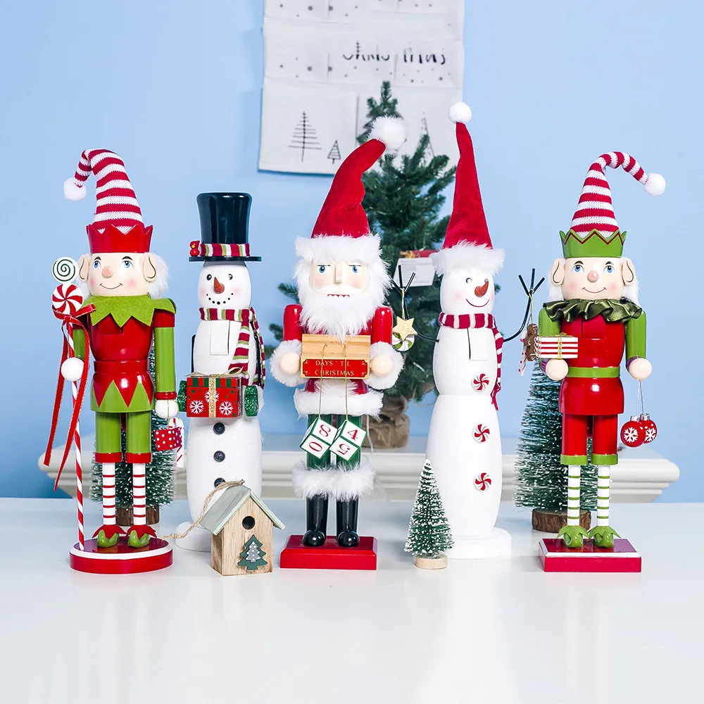 Рождественский Декор, детские куклы, 40 см, деревянный Щелкунчик, солдат/Санта Клаус/Снеговик/кукла, украшения, фигурки, рождественский подарок, игрушка