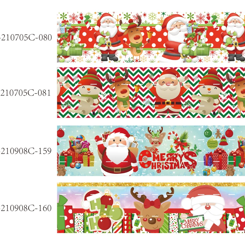 

santa deer printed merry Christmas Decoration gorsgrain ribbon50yards 16-75MM