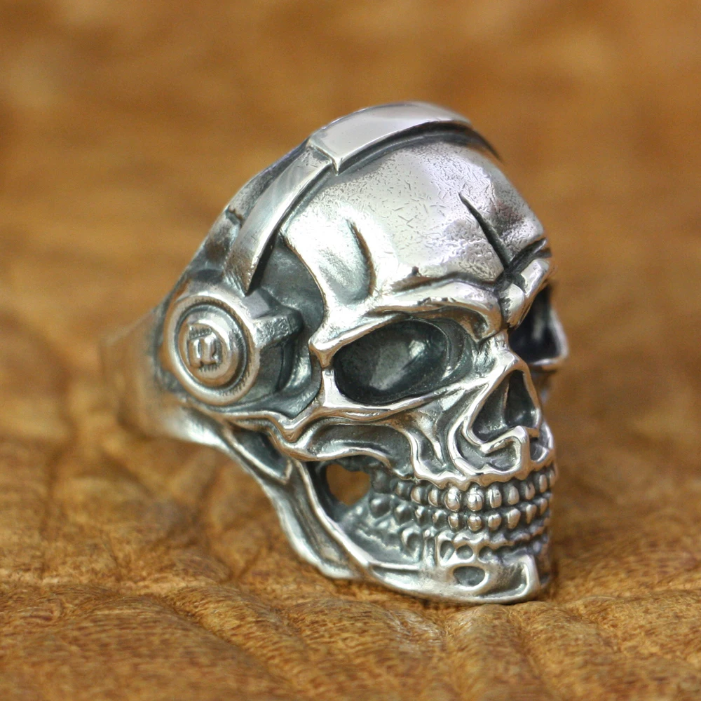 Ring Mens Biker scull sterling silver handmade jewelry 925 Rock motorcycle 