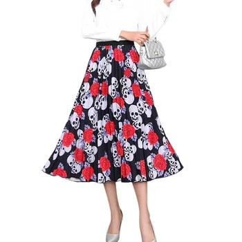 

Fashion Graffiti Print Skirt Elastic Waist Skirts Womens Mid-length Pleated Skirt High Waist Skirt Faldas Mujer Moda