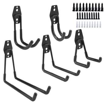 

WSFS Hot 5 Pack Utility Hooks Wall Mount Tool Holder U-Hooks for Home Garage Storage Organizer Garden Tools Black