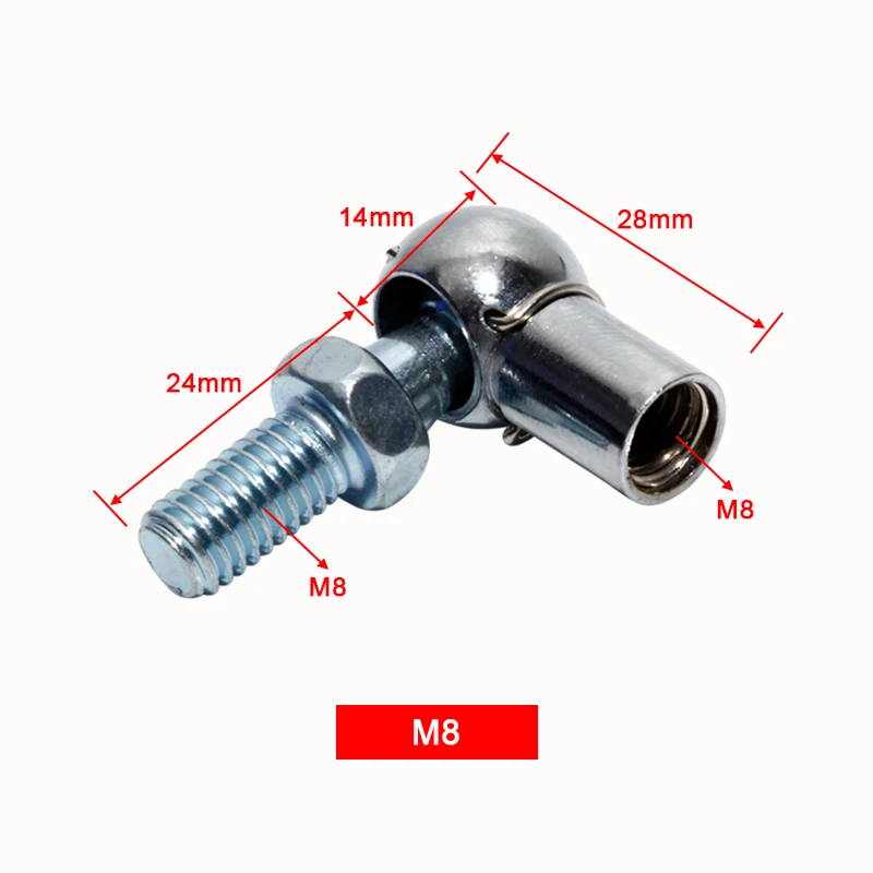 2 шт. 6 мм/8 мм Внутренняя резьба Диаметр шаровой шарнир Серебряный тон газовый пружинный поршень стержень ушко разъем 8 мм Наружная резьба Диаметр - Цвет: M8