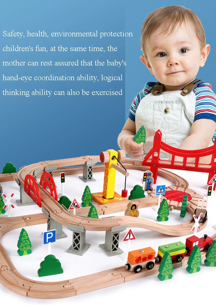 Монтессори, 100 деталей, Elm Rail trafage Scene, маленький паровозик, набор, деревянная дорожка, детская головоломка, сделай сам, сборные строительные блоки, игрушки