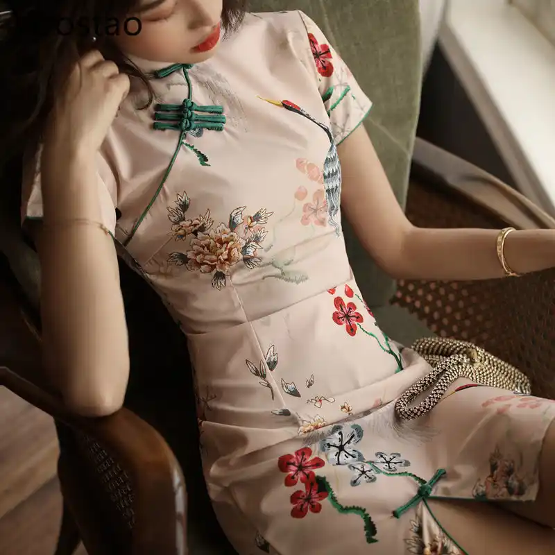 中国風の女性のセクシーなクラブボディコンプリントチャイナスリムドレス夏の女の子伝統的なレトロ袍エレガントなパーティースリットドレス チャイナドレス Aliexpress