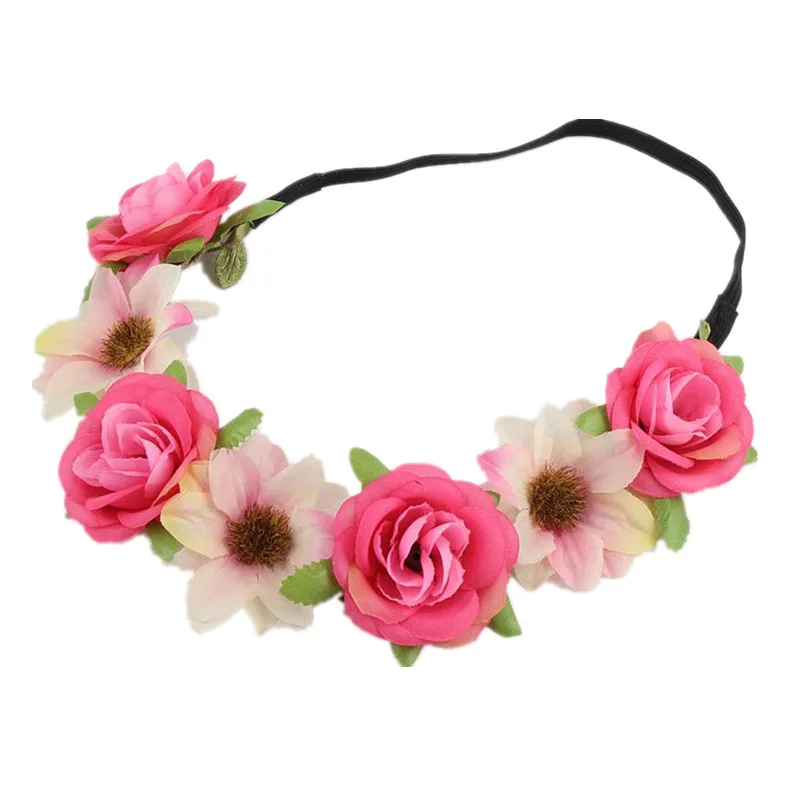 Rose flower headband small fresh photo accessories Bohemian seaside holiday wreath headdress - Цвет: 19-4