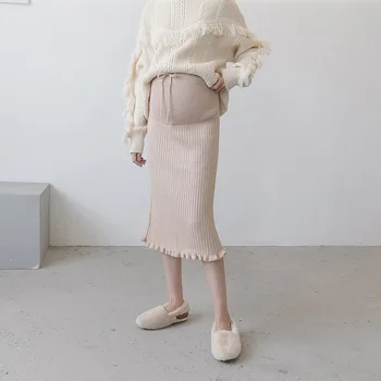 

Autumn / winter 2020 new pregnant women's knitted half skirt, Hip Wrap Skirt, one-step skirt and belly support wool skirt