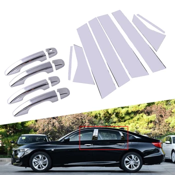 

8pcs/Set Chrome Side Door Handle W-O Smart Keyhole + Pillar Post Trim Cover Set Fit for Honda Accord 2018 2019 2020