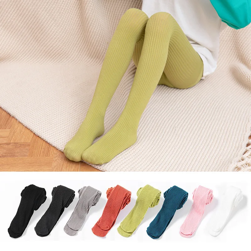 Spring Children's Pantyhose Thin 80's Cotton Knitted Dancing Pinstripe Semi Transparent Kid Tights Multicolor Stockings