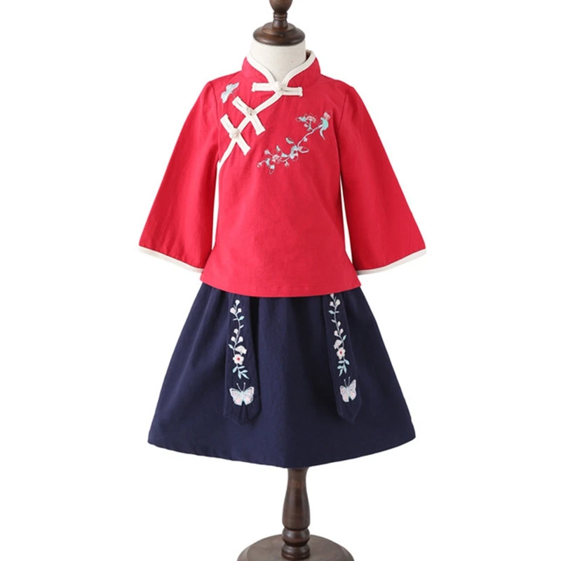Вышитая одежда для девочек, национальная детская одежда, костюм ханьфу для девочек, китайский костюм Чонсам в стиле Тан, весенне-осеннее платье для девочек - Цвет: style 3