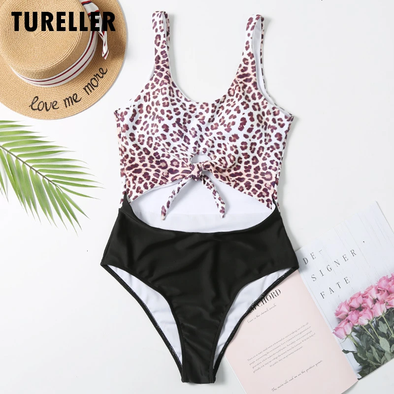 Цельный купальник с вырезами и высокой талией, монокини с леопардовым принтом, женский купальник, женская одежда для плавания, купальный костюм, купальник