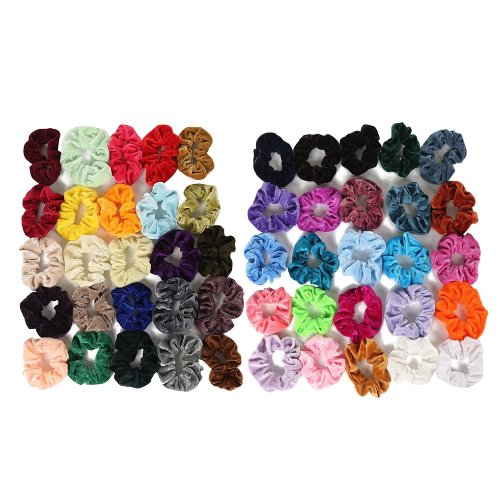 50-Pack Velvet Elastics Bobbles Hair Bands Colorful Hair Tie Ropes Scrunchie  lovely satin Hair bands bright color hair Band