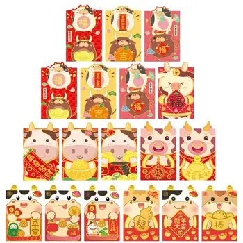 

36Pcs 2021 Money Bags Cartoon Red Envelopes New Year Money Pouches Three-Dimensional Cow Cartoon Red Envelope Bag(Random Style)