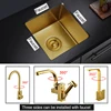 Gold Undermount Kitchen Sink Nanometer Gold 304 Stainless Steel Manual Kitchen Sink Single Bar Counter Kitchen Sink 3