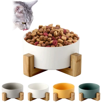 

Non-slip Wooden Stand Cat Bowl Dog Water Feeder Bowl Cat Kitten Drinking Fountain Food Dish Pet Bowl for Cats Dogs Pet Supplies