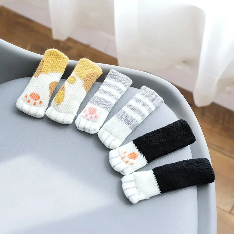 4Pcs/Set Cat Paw Elastic Knitted Table Chair Feet Leg Sock Furniture Floor Protector Cover Round Bottom Pad Moving Reduce Noise