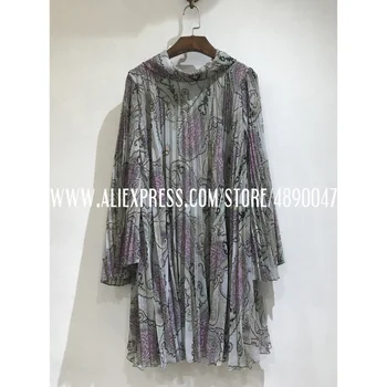 

2020 new Elegant women's pleated dress long sleeve bohemian printed mini dress high quality Printed pleated dress Silk lining