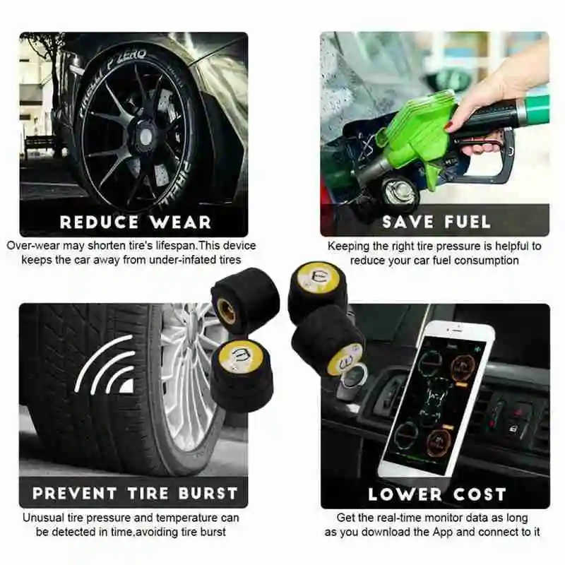 Bluetooth 4,0 Автомобильный TPMS приложение для IOS Android мониторинг в реальном времени шины Авто Внешняя система Давление шины 4 датчики сигнализации L7Z6
