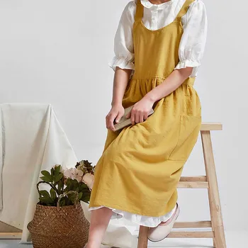 

Nordic High Waist Solid Color Apron Simple Washed Cotton Aprons High-End Cooking Cafe Florist Gardening Overalls