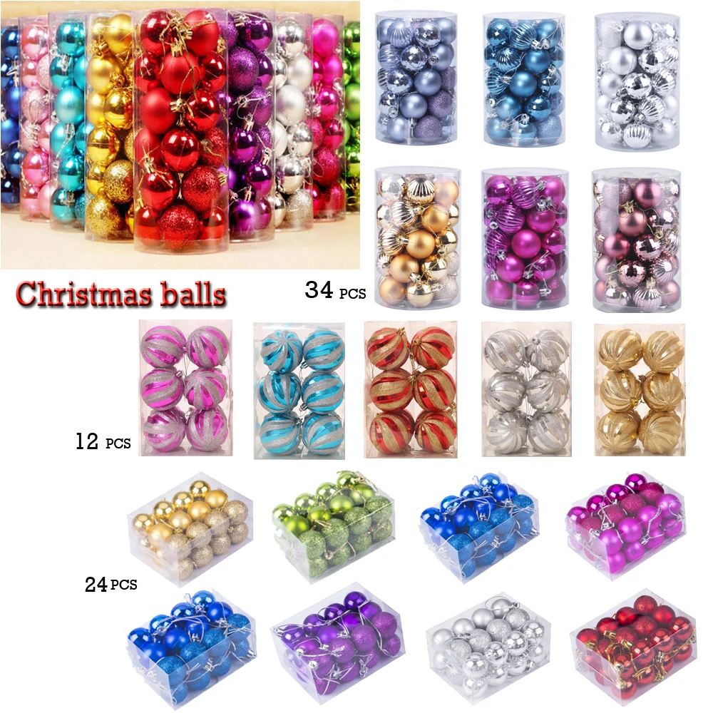 34Pcs 40mm Christmas Tree Balls Small Bauble Hanging Home Party Ornament Decor