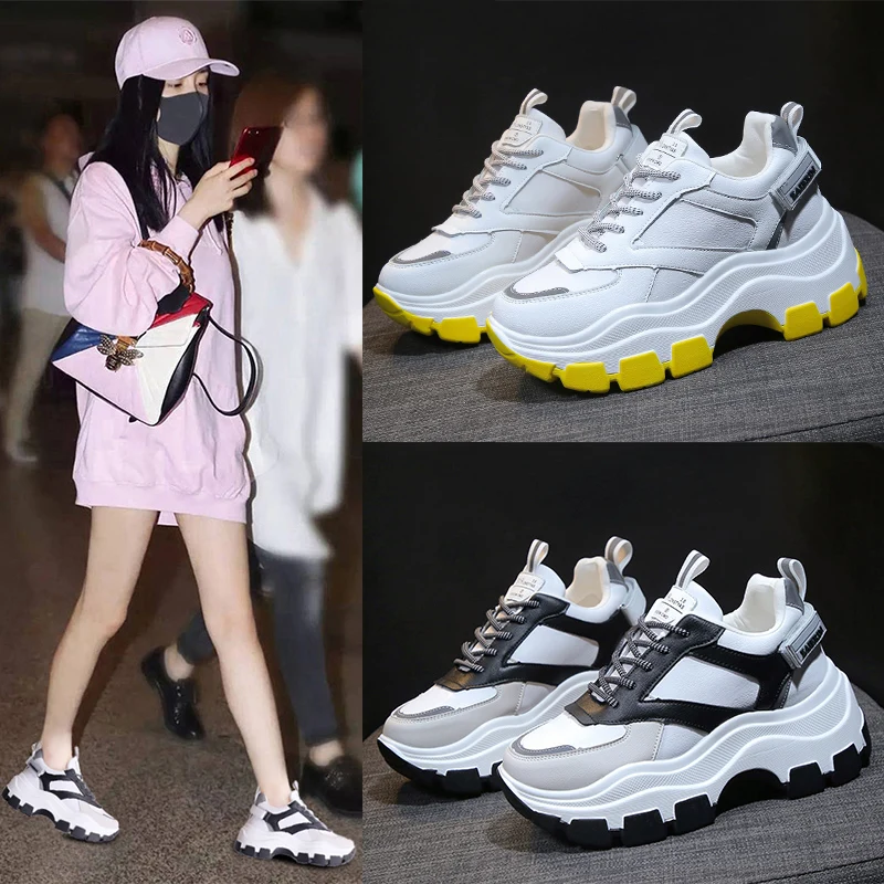 

LZJ New 2019 Spring New Women Chunky Sneakers Platform Women Fashion Comfortable lace-up Woman Trainers Ladies Footwear