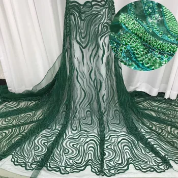 

2020 African Sequin Lace Fabric Green High Quality Lace Nigerian Tulle Lace Fabric Bridal French Mesh Lace Fabric J4289