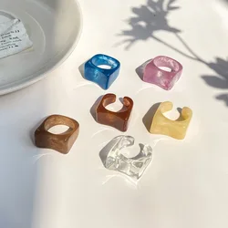 Trendy Transparent Color Geometric Temperament Acetate Resin Ring Retro Simple Open Ring for Women Luxury Jewelry Couple Gift