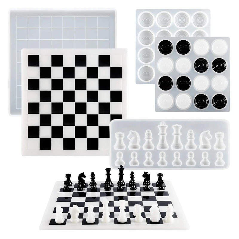 Chess Kit Silicone Mold International Chess Pieces Checker Checkerboard UV Crystal Epoxy Resin Mould for DIY Craft