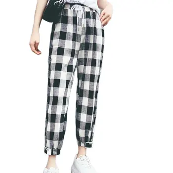 通販 夏の 9 点パンツ女性学生オル野生チェック柄薄型カジュアルパンツの韓国語バージョン