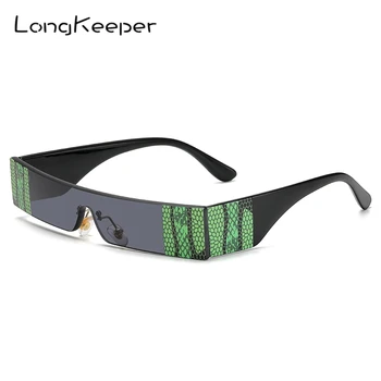 

Fashion Rectangle Sunglasses Women 2020 Luxury Brand Rimless One Piece Sun Glasses Men Vintage Green Black Narrow Eyewear Oculos