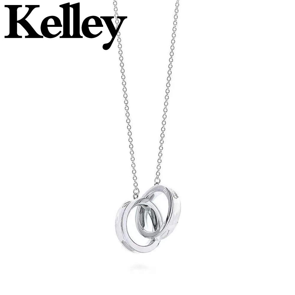 

Kelley high quality original Tiff 925 sterling silver necklace double round shape brand design ladies fashion luxury jewelry