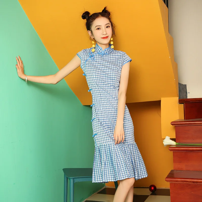 Хлопковое женское китайское платье Mujer Vestido Fihion Cheongsam современное восточное с