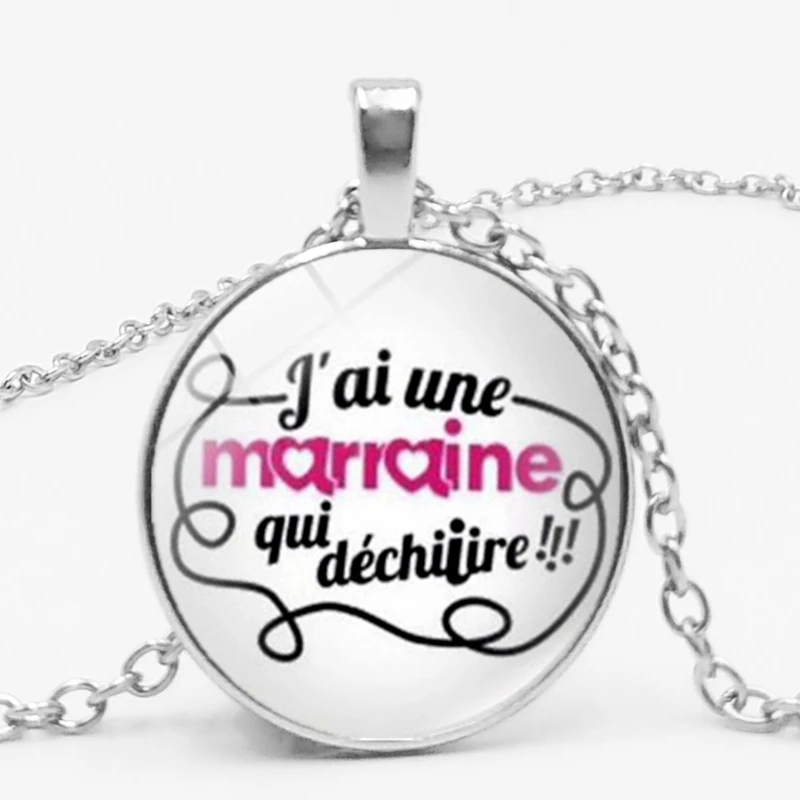 Новая модная стеклянная подвеска ожерелье Merci Maitresse серебряное металлическое для