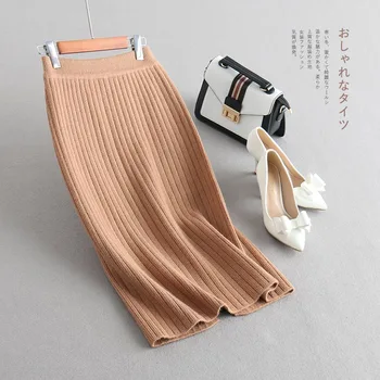 

Bornladies 2020 New High Quality Autumn Winter Thick Knitted Soft Warm Skirts Knitted Midi Length Elastic High Waist Solid Skirt