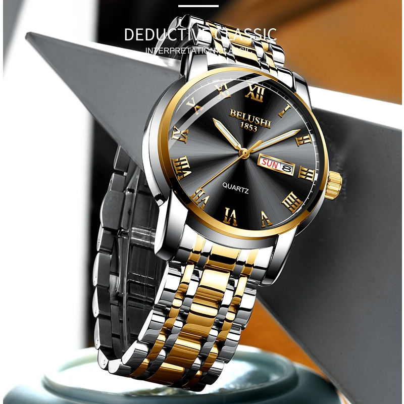 POEDAGAR Top Brand Luxury Mens Watches Luminous Waterproof Stainless Steel Watch Men Date Calendar Business Quartz Wristwatch