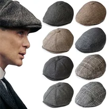 Плоские береты, шапки, винтажные мужские береты, осенняя винтажная Кепка в елочку, восьмиугольная кепка Wo, мужская повседневная шапка в елочку