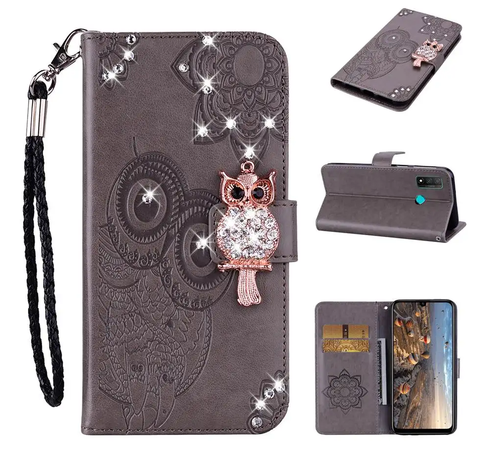 P SMART Y5P Y6P Cover 3D Rhinestone Owl Flip Leather Case For Huawei Y5p Y6p P Smart 2020 2021 Wallet Cover Case Capa Huawei dustproof case