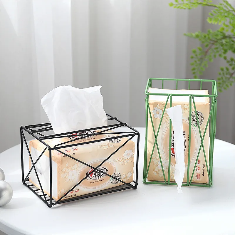 

Tissue Box Storage Holde Nordic Metal Grid Napkin Box Paper Office Desktop Dispenser Creative Home Light Luxury Wind Napkin Tray
